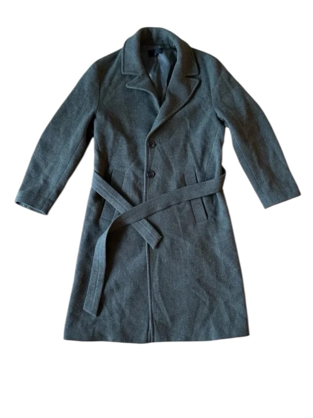 Nili Lotan Small Patton Green Virgin Wool Coat Belted Wrap Pockets Lined